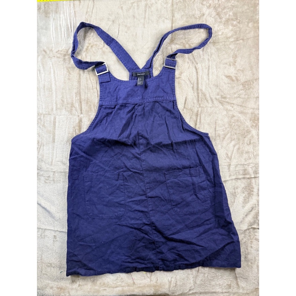 Forever 21 Navy Blue Linen Blend Pinafore Overall Dress Mini Preppy Nautical